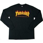 thrasher tee shirt long sleeves flame logo (black)